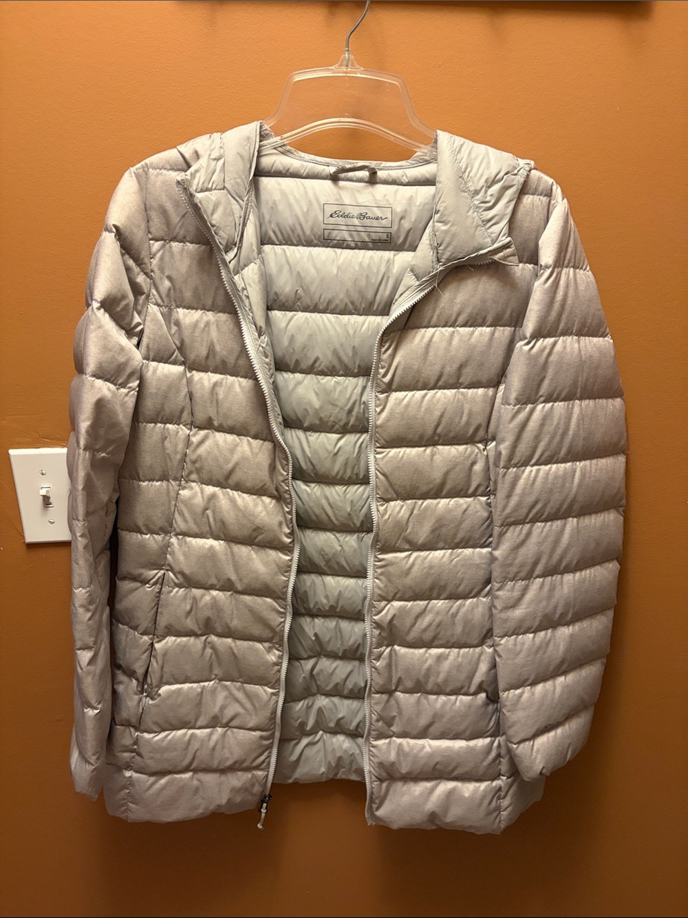 Eddie Bauer Quilted Hooded Puffer Jacket - Light Silver